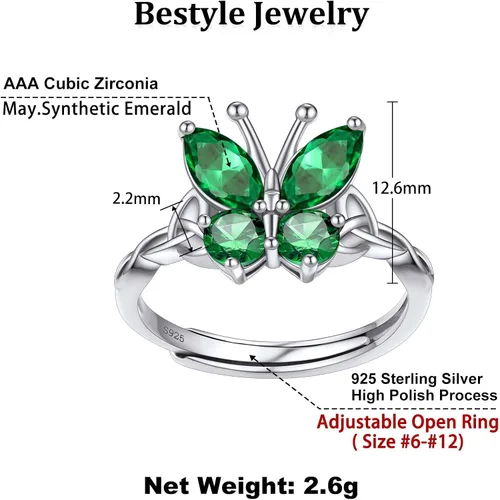 Miniatura 7 de Bestyle Anillo de collar de mariposa con piedra natal plateada para mujeres, delicado y lindo regalo de joyería de mariposa para mujeres