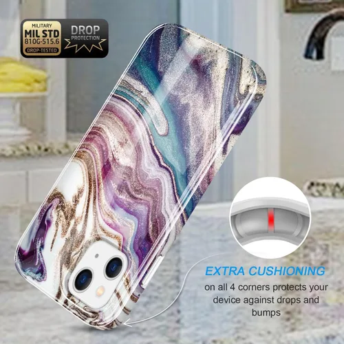Miniatura 4 de luolnh Funda dorada brillante compatible con iPhone 14, diseño de mármol, a prueba de golpes, de silicona suave, a prueba de golpes, funda
