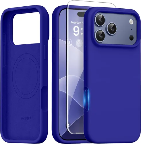 Miniatura 145 de GONEZ Funda de silicona para iPhone 14 Pro Max, compatible con MagSafe, con protector de pantalla + protector de lente de cámara, silicona líquida a