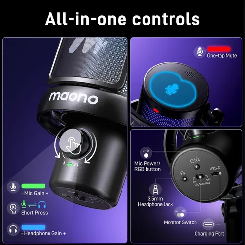 Miniatura 8 de MAONO Micrófono inalámbrico para PC, micrófono condensador de transmisión de juegos con cambio de voz AI de software, cancelación de ruido de 3
