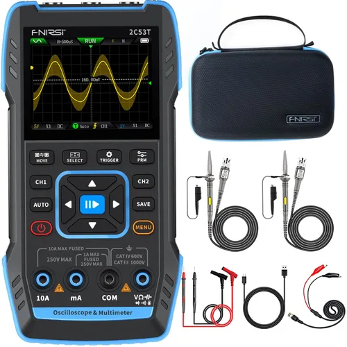 【FNRSI Actualizado 2C53T con 2 Sondas P6100】 Osciloscopio/Multímetro/Generador de Señal DDS 3 en 1, Ancho de Banda de 50MHz, Frecuencia de Muestreo