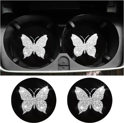Miniatura 8 de BESULEN Posavasos de Mariposa para Automóvil, Paquete de 2 Posavasos Universales de 2.75 Pulgadas Antideslizantes para Portavasos, Alfombrilla