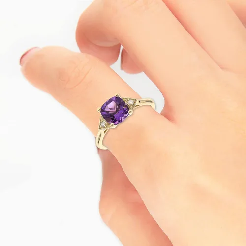 Miniatura 3 de Gin & Grace Anillo de amatista y diamante de oro amarillo de 10 quilates para mujer