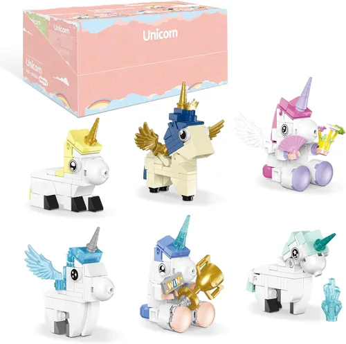 Juego de construcción de juguetes de unicornio, paquete de 6 regalos de fiesta de unicornio compatibles con Lego, bolsas de regalo, Halloween,
