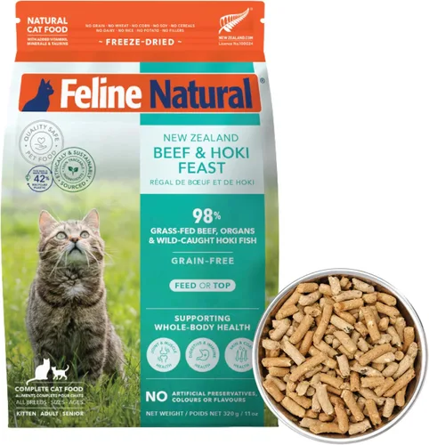 Miniatura 19 de Alimento para gatos seco de alta proteína de Feline Natural, dieta liofilizada con 98% carne, órganos y mariscos, sin guisantes, granos o aditivos