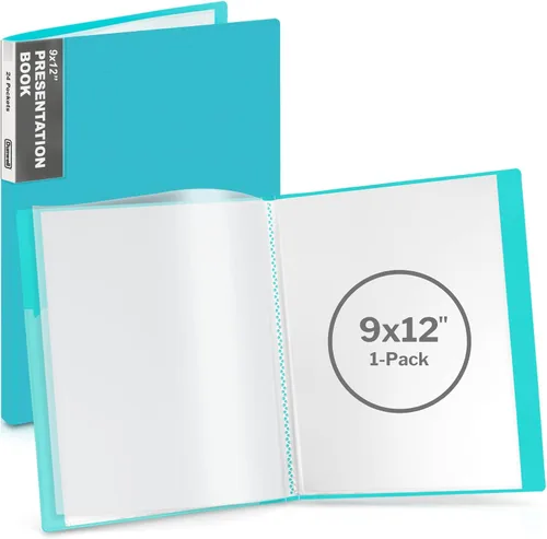 Dunwell Carpeta de presentación de 9 x 12 pulgadas con fundas de plástico transparente (aguamarina), carpeta para obras de arte, 24 bolsillos para