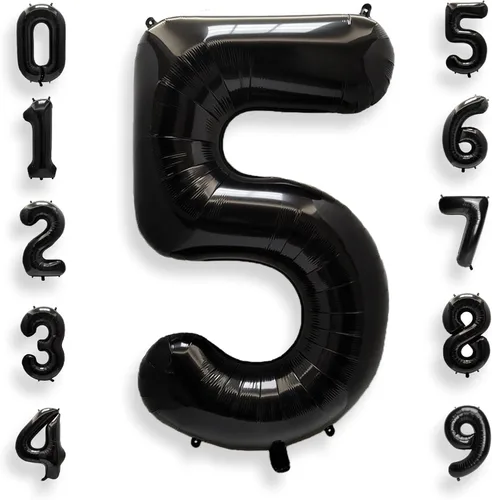 Miniatura 41 de AULE Globos grandes de 40 pulgadas, número 0, negros, grandes, de papel de aluminio, globos de número de helio 0-9, gigantes, jumbo, felices