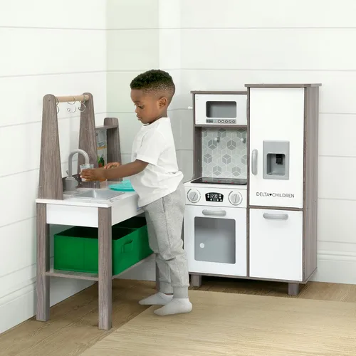 Miniatura 16 de Delta Children - Cocina de juguete de esquina todo en uno Gourmet - Juego de cocina de juguete con estufa segura y sin calor con luces, horno