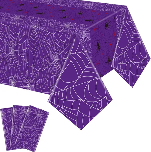 Miniatura 9 de Peryiter Mantel rectangular de plástico para Halloween, tela de araña, 54 x 108 pulgadas, impermeable, desechable, tela de araña para decoración