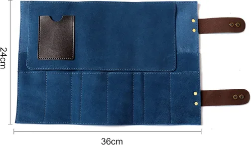 Miniatura 4 de Bolsa de tijeras de salón enrollable, 12 bolsillos de cuero genuino para estilista, soporte para tijeras de peluquería para peluquería Hj-ZP011-negro