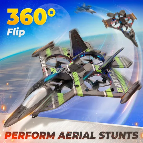 Miniatura 3 de BEZGAR Drones para niños Avión RC de 2.4GHZ, avión de control remoto, helicóptero RC, juguete de avión de combate con voltereta de 360°, juguetes