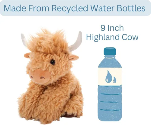 Miniatura 3 de The Petting Zoo Highland Cow Peluche de peluche, regalos para niños, animales salvajes de la vida silvestre, vaca rubia, 9 pulgadas
