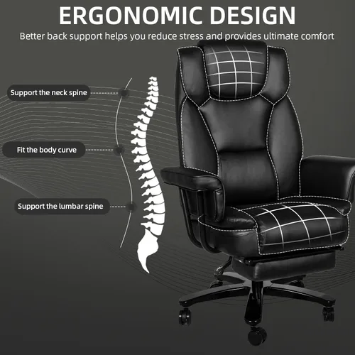 Miniatura 6 de Silla de oficina reclinable con reposapiés, sillas de escritorio de oficina en casa grandes y altas, 400 libras con respaldo alto, asiento ancho