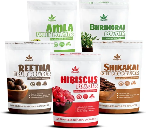 Havintha Amla, Reetha, Shikakai, Bhringraj e Hibiscus en polvo para el cuidado del cabello (cada uno 1.76 oz)