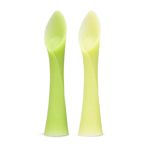 Miniatura 17 de Olababy Cuchara de entrenamiento de punta suave 100% silicona para el destete dirigido por el bebé, paquete de 2 (limón/coral)