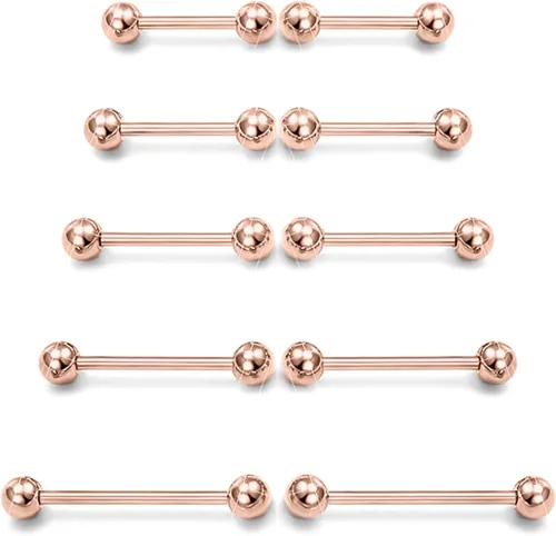 Miniatura 9 de Prjndjw 14G Acero quirúrgico rectas barras de pesas - Anillos para lengua y pezón para mujeres y hombres - Longitud 12MM, 14MM, 16MM, 18MM, 22mm