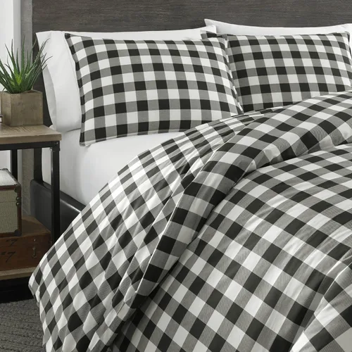Miniatura 3 de Eddie Bauer - Juego de edredón King, ropa de cama reversible de algodón, juego de ropa de cama a cuadros negros (cuadros negros, King)