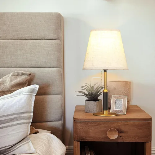 Miniatura 3 de 18.9" Modern Mid Century Table Lamp Pull Chain Bedside Lamps for Nightstand Lamp for Bedroom Living Room 3-Color Light Solid Wood/Metal/Fabric for