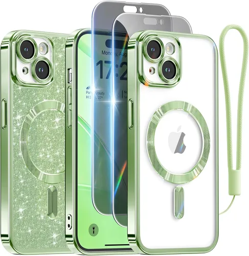 Miniatura 58 de Meifigno Candy Mag Series - Funda diseñada para iPhone 15 Pro, compatible con MagSafe, tarjeta con purpurina y correa de muñeca, protección completa