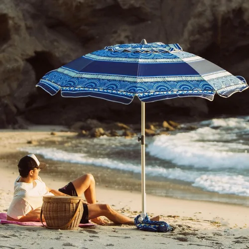 Miniatura 2 de AMMSUN Sombrilla de playa resistente de 7 pies con anclaje de arena y refugio solar inclinable, protección UPF50+, sombrilla y sombrillas para Spray