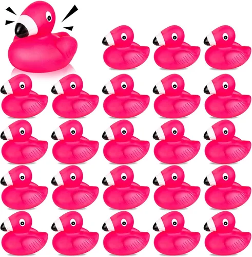 Patos de goma flamencos para niños, 24 juguetes de baño de pato flamenco rosa, lindos patos de goma flotantes chirriantes para baby shower,