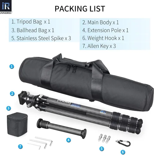 Miniatura 7 de Trípode de fibra de carbono Monopod INNOREL KT254C Trípode de viaje compacto portátil profesional para cámara DSLR, soporte de soporte de tubo