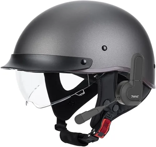 Miniatura 12 de Casco de motocicleta con Bluetooth, estilo alemán, casco abierto, aprobado por DOT, micrófono con altavoz integrado con visera retráctil