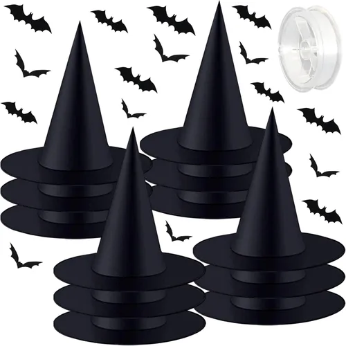 Legigo Sombrero de bruja para disfraz de Halloween, sombrero de bruja colgante negro, accesorios de disfraz de bruja para Halloween, fiesta de 12