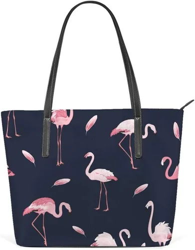 Grandes bolsas de mano de trabajo de las mujeres de la PU de cuero de moda rosa flamencos bandada bolsos bolso del comprador bolso casual