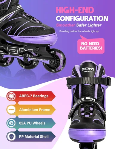 Miniatura 3 de 2PM SPORTS Patines en línea ajustables para niños de 4 a 12 años, patines en línea juveniles para niñas y niños de 5 a 8 a 12 años con ruedas de luz