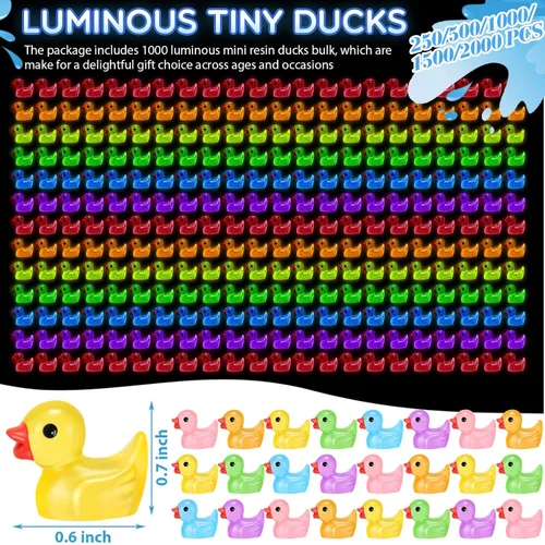 Miniatura 2 de Barydat 125 piezas de mini pato de resina de Navidad que brilla en la oscuridad, pequeño pato luminou, a granel para ocultar bromas, idea