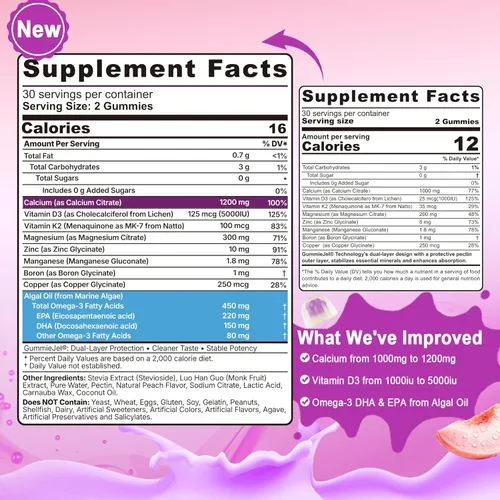 Miniatura 2 de Gomitas de citrato de calcio de 1200 mg, vitamina D3 K2, omega-3, magnesio, zinc, boro, manganeso, cobre, 600 mg suplementos de calcio para mujeres