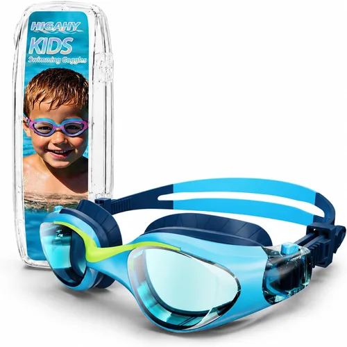 Kids Swim Goggles, Anti-Fog UV Protection, Leakproof Adjustable Strap Swimming Goggles for Boys Girls Ages 6–14 Bluegreen - Lente azul