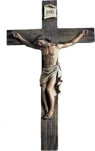 Crucifijo de Jesucristo Nuestro Señor y Salvador para pared, decoración de resina INRI de 14 pulgadas para el hogar u oficina en una caja de regalo