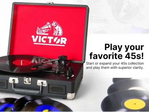 Miniatura 10 de VICTOR Metro - Tocadiscos portátil de maleta de 3 velocidades con doble entrada y salida Bluetooth y altavoces estéreo integrados, rojo (VSRP-800-RD)