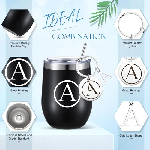 Miniatura 3 de Dandat - Vaso de vino personalizado con llavero de 12 onzas, taza de viaje de acero inoxidable negra con tapa y popote para empleados, profesores