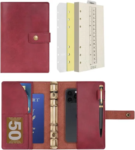 Miniatura 20 de WONDERPOOL Cuaderno de cuero recargable, cuaderno en espiral, carpeta de carpetas de diario A5 con puntos y bolsillos interiores para viajes, Marrón