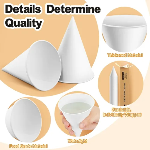 Miniatura 3 de Roshtia 800 tazas de cono de papel gruesas desechables para hielo afeitado, dispensador de enfriador de agua para granizados, color blanco