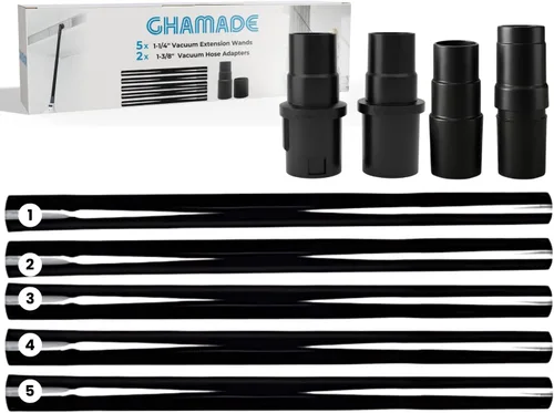 Paquete de 5 varillas de extensión de aspiradora de 1.25 pulgadas más adaptador de manguera de aspiradora de 1-3/8'' a 1-1/4'' - Tubos de extensión