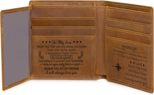 Cartera de cuero grabada personalizada para hombre para marido, papá, hijo, novio, enamorado regalos personalizados