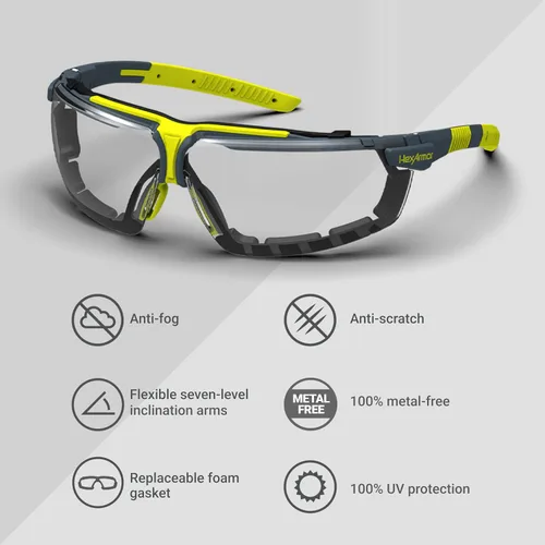 Miniatura 4 de HexArmor VS300 Gafas de seguridad con brazos laterales ajustables Z87+ para hombres y mujeres Gris 23% con junta/antiniebla anti arañazos