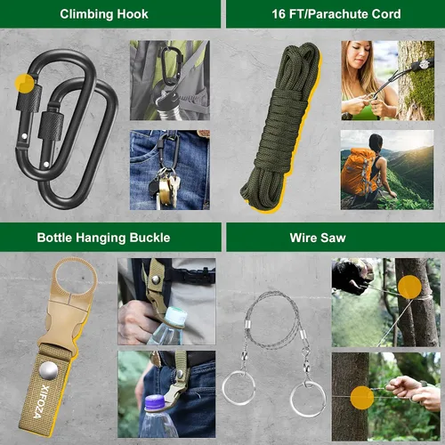 Miniatura 6 de Kits de supervivencia 27 en 1, equipo y suministros de supervivencia, rellenos de calcetines de Navidad, accesorios de campamento, equipo táctico