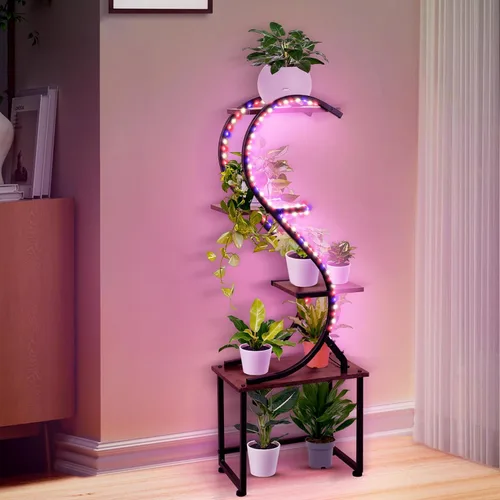 Soporte para plantas de interior con luces de crecimiento, sin cables visibles, estante para plantas de 43 pulgadas de alto para interiores,