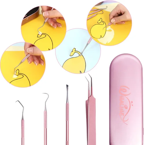 Miniatura 4 de Whaline Herramientas de vinilo de 4 piezas de precisión de acero inoxidable con estuche de vinilo para manualidades, kit de herramientas para Rosa