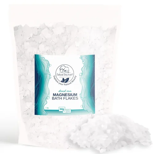 Natural Elephant Copos de baño de magnesio del Mar Muerto | Bolsa de 1 libra (16 onzas) | Remojo de cloruro de magnesio puro para cuerpo y pie |