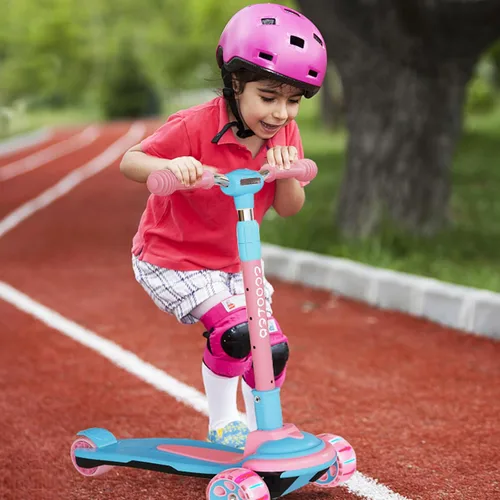 Miniatura 6 de Patinete plegable para niños de 3 a 12 años, 5 alturas ajustables con 3 ruedas de luz LED, actividades al aire libre para niños y niñas, carga Rosa
