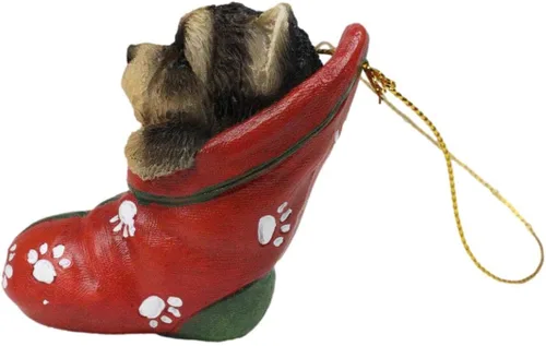 Miniatura 4 de Ebros Gift Figura decorativa colgante de Yorkie Yorkshire Terrier con ojos de cristal, adorable animal para mascotas, decoración festiva
