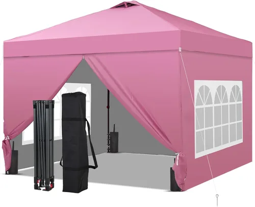 Miniatura 25 de GDY 10x10FT Pop-Up Canopy Tent — with 4-Side Walls & Vented Top, Portable Outdoor Event Tent for Garden, Poolside, Parks, Parties,Camping, White.