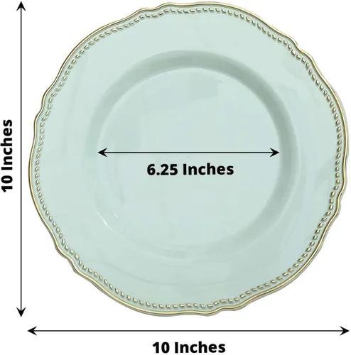 Miniatura 3 de Efavormart - Paquete de 10 platos llanos de plástico con borde festoneado negro/dorado de 9 pulgadas, platos desechables para fiestas de bodas