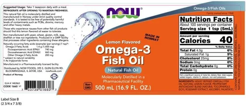 Miniatura 2 de NOW Suplementos, aceite de pescado líquido omega-3, destilado molecularmente, sabor a limón, 16.9 onzas